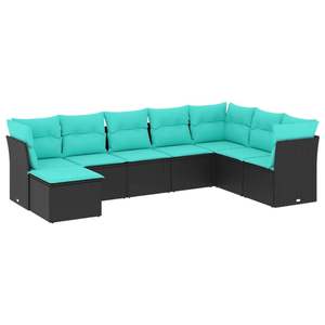 Set di divani da giardino in polyrattan nero da 8 pezzi con cuscini, eleganti mobili da esterno - Product Image 2
