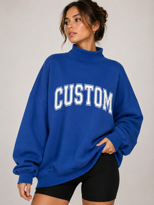 Custom Women Patchwork Baggy <b>Mock</b> <b>Neck</b> Sweatshirt Oversized Print Pullover <b>Top</b> Casual Loungewear for All Seasons - Product Image 1