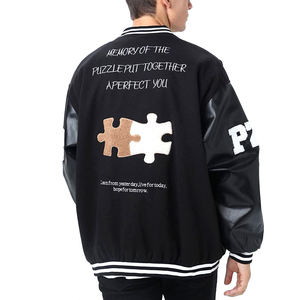 Chaqueta Varsity Personalizada de Alta Calidad para Hombre, Cuello Alto, Mangas de Cuero Genuino, Parches Bordados en Chenilla, Diseño Moderno - Product Image 2
