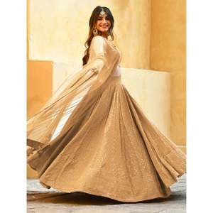 Fabulous Beige Sequins Georgette Festival Lehenga Choli for <b>Wedding</b> - Product Image 4