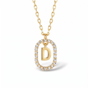 Pendentif Lettre D Classique avec Breloque Ovale Diamantée Plaqué Rhodium Argent 925 Unisexe pour Usage Quotidien - Product Image 1