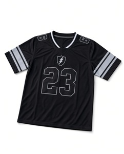 Maillot de football noir pour homme, manches courtes, col en V, numéro 23, design sportif, respirant, polyester, coupe classique - Product Image 2