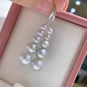 Boucles d'oreilles pendantes fines rétro argentées et blanches, perles rondes d'eau douce naturelles, qualité brillante et impeccable, perles abondantes - Product Image 1