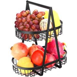 Panier pliant double en fer forgé, étagère de rangement de cuisine, support métallique pour fruits et collations, panier à fruits en treillis métallique - Product Image 5