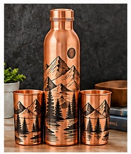 Ensemble de bouteilles d'eau en cuivre multicolores avec 2 tasses, gourde en métal géométrique colorée, vaisselle de voyage portable - Product Image 6