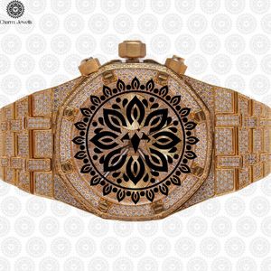 Charm Jewells Luxury <b>Men's</b> Stainless Steel <b>Watch</b> 40mm Diamond Encrusted Chronograph Analog Dial Glass Folding Clasp Mechanical - Product Image 3