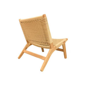 Chaise de salle à manger scandinave moderne en bois avec pieds en teck massif et assise et dossier tressés pour l'ameublement de la maison - Product Image 3