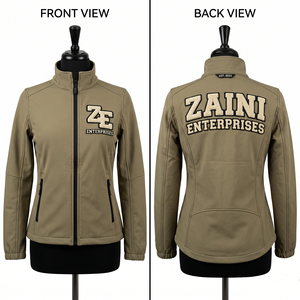 Chaqueta Softshell Premium de 320 GSM, 94% Poliéster, 6% Spandex, para Mujer, Color Caqui, Panel Princesa, Logotipo Bordado en Chenilla Personalizado - Product Image 1