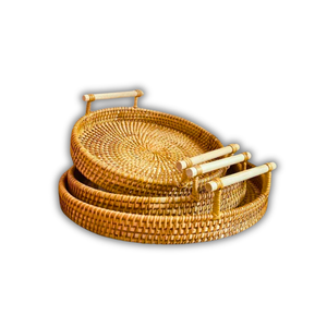 Plateau en rotin tressé à la main, panier de rangement pour fruits, plateau décoratif artisanal, écologique, pour servir et ranger - Product Image 1