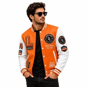 Chaqueta Varsity Personalizada Premium con Logotipo Bordado, Mangas de Cuero PU, Puños y Dobladillo Acanalados, Chaqueta de Béisbol a la Moda OEM - Product Image 2