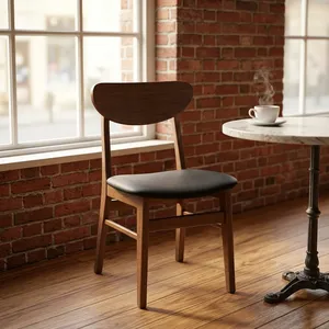 Chaise de restaurant moderne en bois avec dossier incurvé, assise rembourrée noire et pieds robustes pour café, maison, cuisine, décoration - Product Image 2