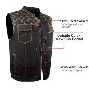 Gilet bomber en cuir véritable pour homme, coupe-vent, col mandarin, matelassé, coutures géométriques, deux poches, longueur standard - Product Image 3