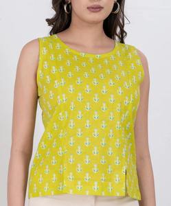 Haut sans manches en coton à imprimé floral de qualité supérieure, écologique, pour femme, tissu doux et respirant, coupe ajustée, style décontracté, été - Product Image 1