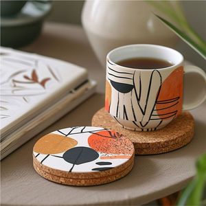 Ensemble de sous-verres en liège imprimés sur mesure, modernes, abstraits, ronds, isolants thermiquement, écologiques, pour tasses à café, sous-verres en bois - Product Image 1