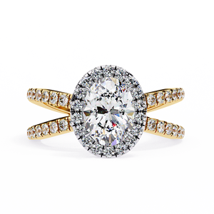 Elegant Oval Cut Diamond Halo <b>Split</b> Shank Engagement <b>Ring</b> - Product Image 2