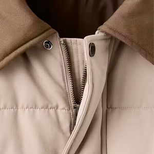 Chaqueta Acolchada Unisex Beige con Cuello Camisero Marrón, Corte Regular, Ropa de Invierno Informal, Cierre de un Solo Botón, Color Sólido - Product Image 5