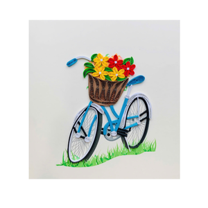 Tarjeta de quilling hecha a mano con diseño de bicicleta y cesta de flores, tarjeta de felicitación vintage floral con sobre, especial para todas las ocasiones - Product Image 3