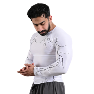 Camiseta de Compresión Personalizada para Hombre, Manga Larga, Diseño Gráfico en Blanco y Negro, Cuello Redondo, Ajustada, para Gimnasio, Entrenamiento, Deporte, Capa Base Deportiva - Product Image 3