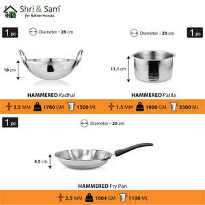 ชุดเครื่องครัวสแตนเลส3ชิ้นแบบตีด้วยค้อนขนาดใหญ่อุปกรณ์ทำครัวคุณภาพระดับพรีเมียม - Product Image 3