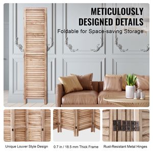 6-Panel 66.9-Inch Tall Portable Wood Room Divider Indoor Louvered Partition with Art Style Folding Privacy <b>Screen</b> for Decoration - Product Image 5