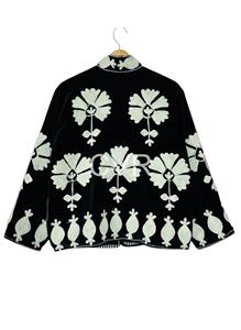 Manteau en velours pour femmes grandes tailles, col mandarin, manches longues, motif floral brodé à la main, style chinois, vêtements d'extérieur d'hiver - Product Image 1