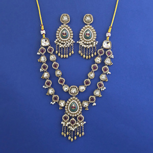 Mayoristas de Joyería Artificial en India, Collar Antiguo de Estilo Tradicional con Baño de Mehndi 229165 - Product Image 1
