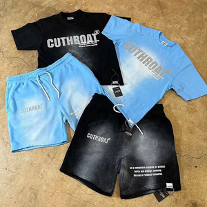 Conjunto de Camiseta y Pantalones Cortos Cuthroat 100% Algodón, Cuello Redondo, Manga Corta, Cintura Elástica, Transpirable, Estilo Urbano, Verano, Casual, Unisex - Product Image 1