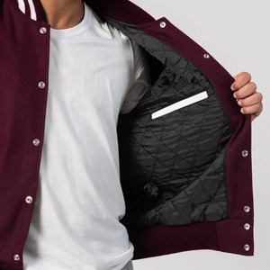 Blouson Bomber Varsity pour Homme en Laine Noire et Cuir, Corps en Laine Premium, Manches en Cuir Véritable, Poignets Côtelés et Boutons Pression, Style Urbain - Product Image 6