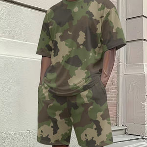 Mens Matching Set Manufacturer 220 GSM Cotton T Shirt Cargo Shorts Oversized 2 Piece OEM ODM Bulk <b>Camouflage</b> - Product Image 5
