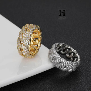 Iced Out Cuban Link Diamond <b>Ring</b> for <b>Men</b> - VVS Moissanite Hip Hop Jewelry - Hip Hop Jewelry - Vermeil Micro Pave Lab Diamond - Product Image 3