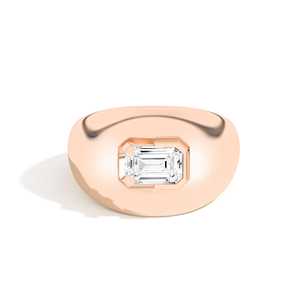 4mm Wide Chunky <b>Dome</b> Space Bombe <b>Rings</b> 1 Carat Emerald Cut Diamond Full Bezel Set Statement Custom 14K 18K Solid Gold Wholesale - Product Image 5