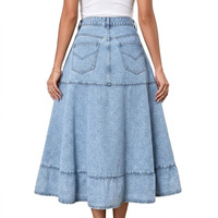 Jupe longue vintage en jean tissé 300g, délavage moyen, coupe trapèze, 100% coton, imperméable, respirante, pour femme, été comme hiver