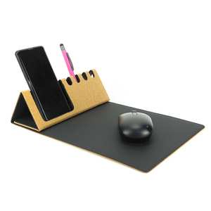 Foldable Cork & PU <b>Mousepad</b> with Mobile & Pen Holder - Product Image 1