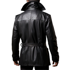 Wholesale Genuine <b>Leather</b> Long Coats for <b>Men</b> Premium Black Winter Outerwear Slim Fit Trench Style <b>Jacket</b> - Product Image 6