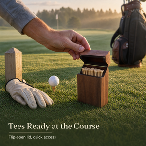Caja Portátil de Madera para Tees de Golf con Tapa Abatible, Estuche de Almacenamiento de Tees de Golf de Madera de Nogal para Bolsa de Golf y Campo de Práctica - Product Image 4