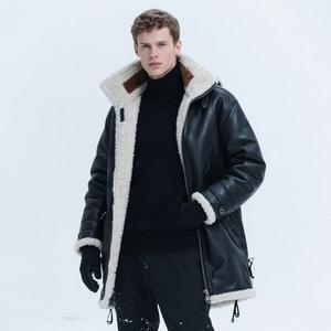 Men's Long <b>Black</b> Leather <b>Jacket</b> With <b>Faux</b> <b>Fur</b> Lining Zipper Closure Windproof Winter Moto Style Regular Fit - Product Image 3