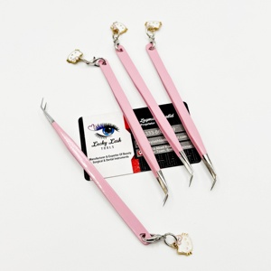 Pinzas para Pestañas de Volumen Lucky Lash Tools, Profesionales, Grandes, de Aislamiento, 45 Grados, con Diseño de Cara de Gatito Rosa, de Acero Inoxidable, Duraderas - Product Image 2