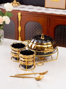 Two-Ear Soup <b>Pot</b> with Pumpkn <b>Ceramic</b> Household Cutlery for Candle Heating and Warmth Dinnerware Set - Product Image 4