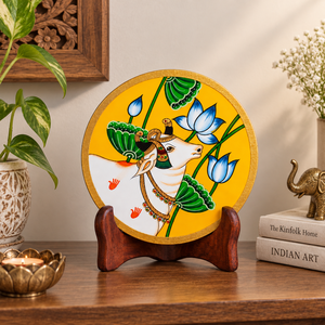 Handcrafted Painted <b>Wooden</b> <b>Round</b> Plate | Indian Folk Art Decorative Wall Plate | Modern Home Decor & Wedding Wall Hanging Stand - Product Image 6