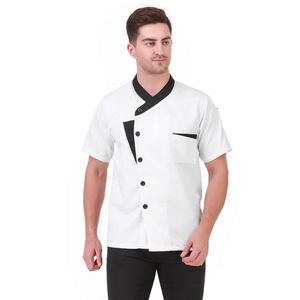 Chaqueta de Chef Blanca de Manga Corta para Hombre, Cuello Negro, Alta Visibilidad, Transpirable, de Algodón, Overol de Trabajo - Product Image 1