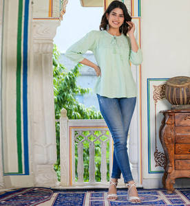 Conjunto de Dos Piezas para Mujer, Top Verde de Rayón, Corte Regular, Manga Tres Cuartos, Cuello Redondo, Diseño de Dos Piezas, Ropa Formal e Informal de Verano - Product Image 3