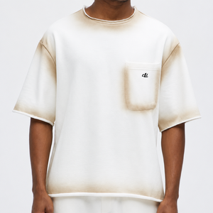 Oversized <b>Sun</b> Faded 100% Knitted Cotton Tee Custom Patch Pocket Logo <b>Drop</b> Shoulder Casual Men's shirts OEM Streetwear Supplier - Product Image 3