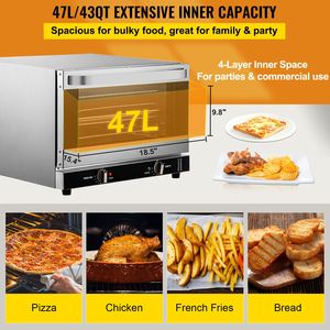 Forno a Convezione Commerciale da 47L/43Qt, Mezza Dimensione, 1600W, 4 Ripiani, con Porta Frontale in Vetro, Forno da Banco per Hotel - Product Image 3
