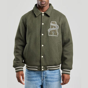 OEM Custom Men's Hooded <b>Winter</b> <b>Quilted</b> Varsity Jacket with Canvas Fabric Embroidered Patches Custom Logo - Product Image 1