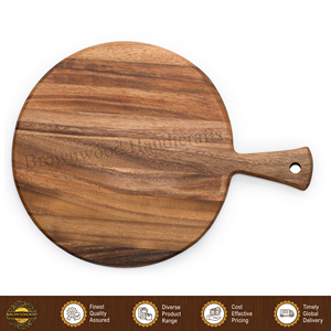 Professionnels dans la vente de planches à découper en bois d'acacia |   Plateau de service rond pour pizza avec poignée à prix d'usine compétitif - Product Image 4