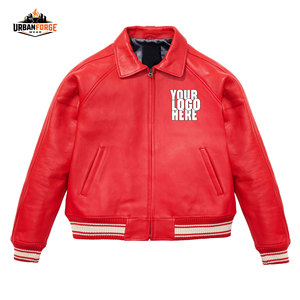 Chaqueta de Cuero Estilo Bomber Vintage para Hombre, Chaqueta de Cuero Genuino de Piel de Oveja Estilo Universitario Retro, Estilo Urbano, Bordado Personalizado en la Parte Delantera - Product Image 3