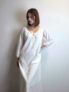 Women's White V-neck Backless Maxi <b>Dress</b> Sleeveless Tie Back <b>Loose</b> Fit Summer Eco-Friendly 100% Organic Cotton Custom <b>Dress</b> - Product Image 4