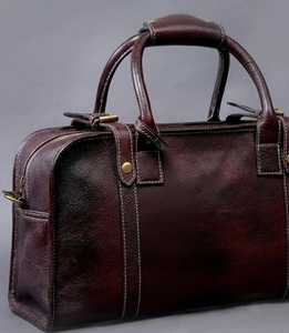 Burgundy Genuine Leather Eco-Friendly Lightweight Water Resistant Luxury Weekender Duffle <b>Bag</b> Polyester Lining for Men - Product Image 4
