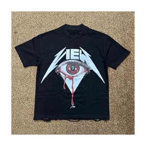Camiseta de Hombre con Diseño de Ojo Estampado, Cuello Redondo, Estilo Urbano, Corte Holgado, 100% Algodón, Impresión Digital, Logotipo Frontal, Manga Corta - Product Image 1