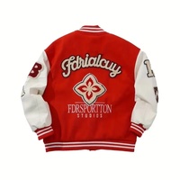 Chaqueta Varsity de Chenilla y Seda Bordada con Mangas de Cuero y Lana, Cuello Alto, Logotipo Frontal, Resistente al Viento, Transpirable, Unisex